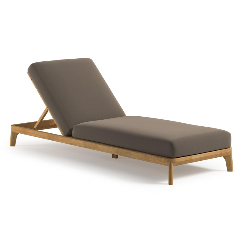 Orso verstelbaar ligbed in teak met natte heather grey all weather Sunbrella® luxe kussen