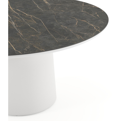 Amico tuintafel rond in wit aluminium en volkeramiek Black Obsession - Dia. 148 x H 73.5 cm