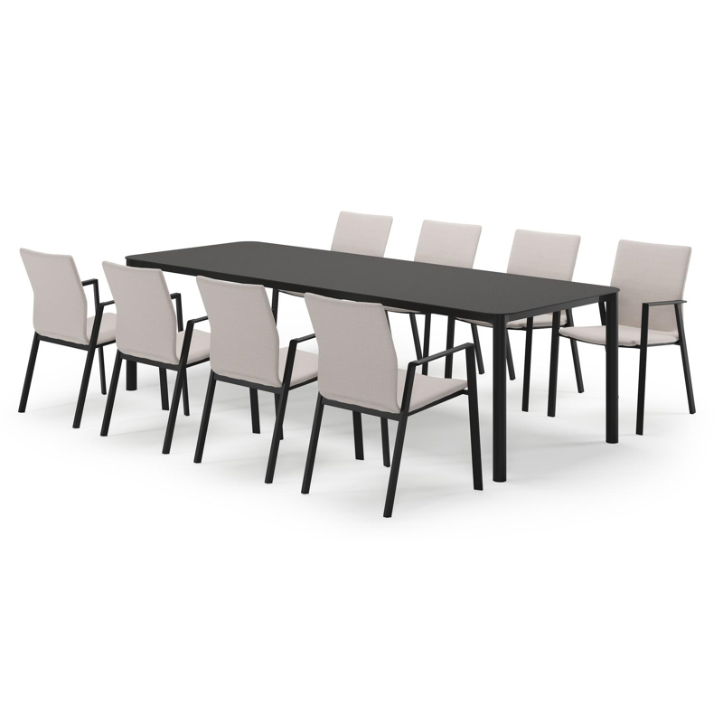 Mira ensemble de jardin rectangulaire arrondi en aluminium noir en sintered stone notte minerale avec 8 chaises de jardin Madura