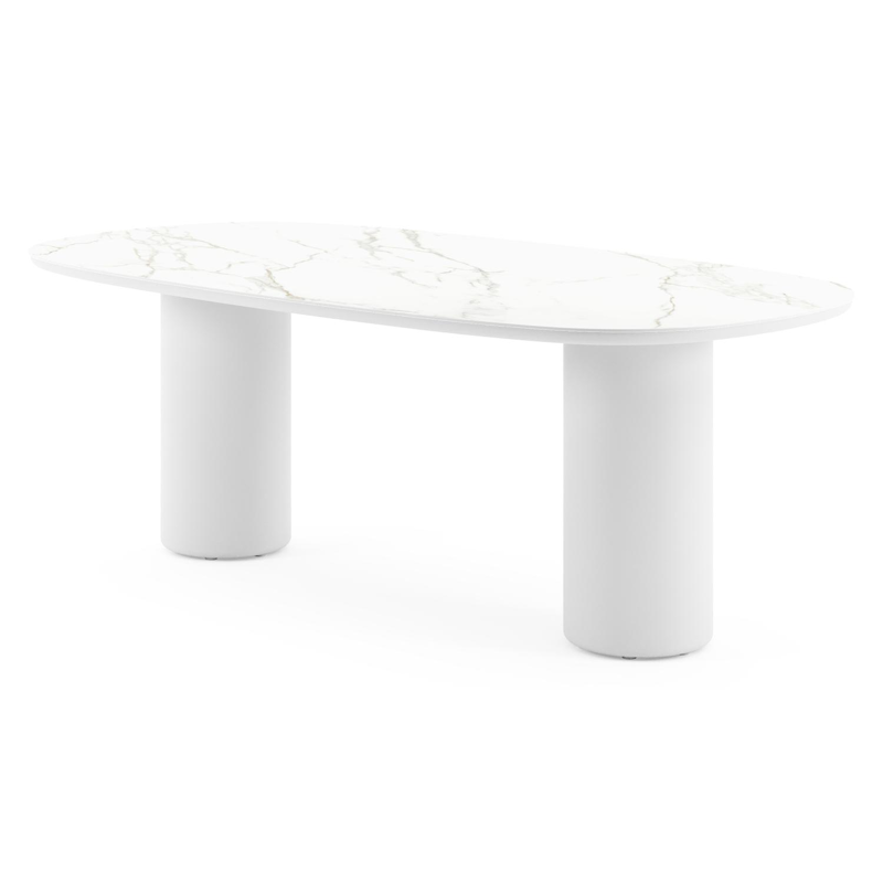Amico tuintafel bombo in wit aluminium en volkeramiek Calacatta - L 210 x B 110 x H 74 cm