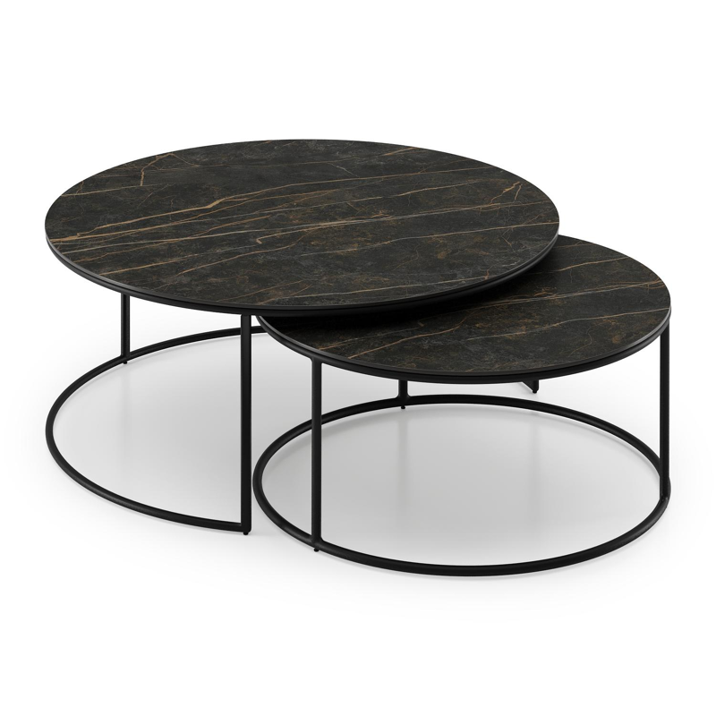 Tables basse Fano en aluminium noir et céramique pleine black obsession - Dia. 85/65 X H 35/30 cm
