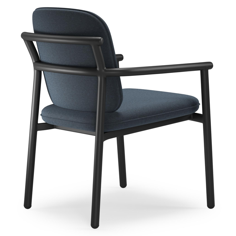 Bono stapelbare tuinstoel in zwart aluminium met stoelkussen in All Weather Sunbrella® Luxe Heritage Indigo