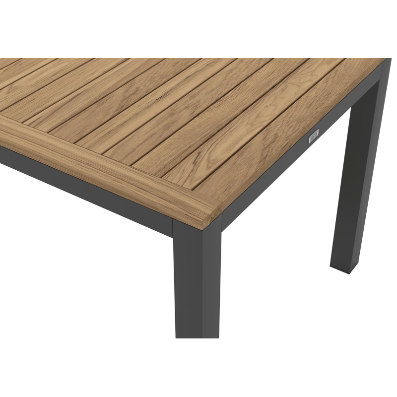 Varese tuinset in zwart aluminium en naturel teak tafelblad met 4 Artena tuinstoelen
