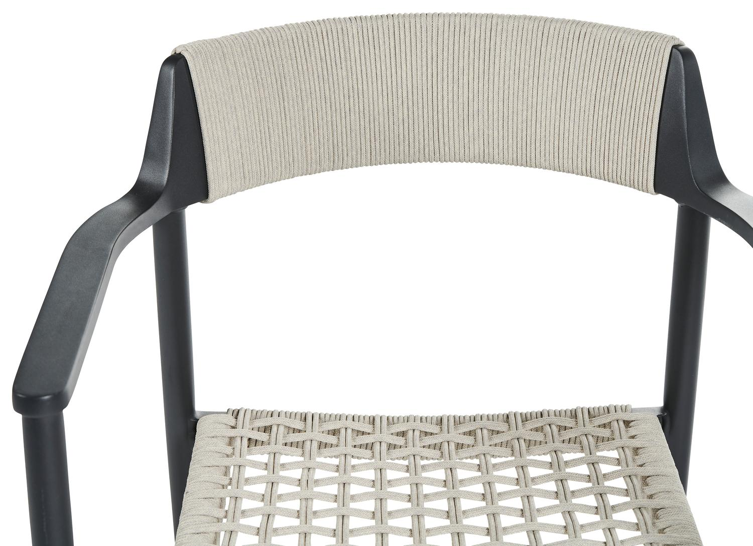 Fiordo tuinstoel in zwart aluminium en beige vierkant geweven ronde rope 