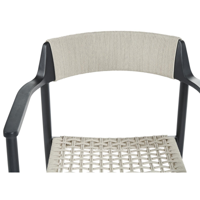 Fiordo tuinstoel in zwart aluminium en beige vierkant geweven ronde rope 