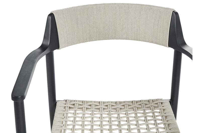 Fiordo tuinstoel in zwart aluminium en beige vierkant geweven ronde rope 