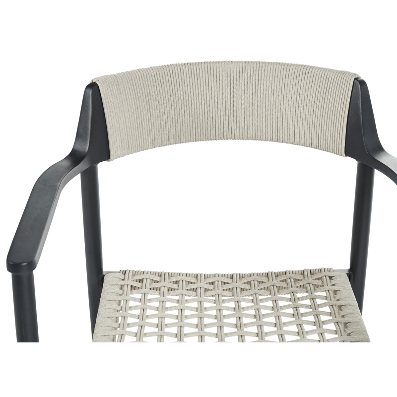 Fiordo tuinstoel in zwart aluminium en beige vierkant geweven ronde rope 