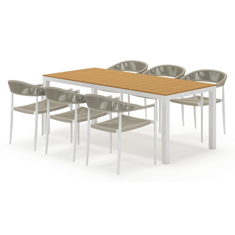 Toma tuinset rechthoekig in wit aluminium en polywood met 6 Guarda tuinstoelen