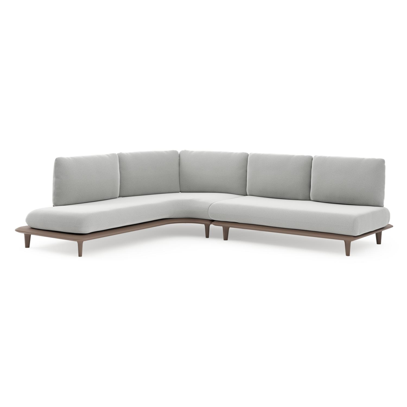 Salon de jardin d'angle Bomero en aluminium taupe et coussins en all weather sunbrella® luxe natte grey chine