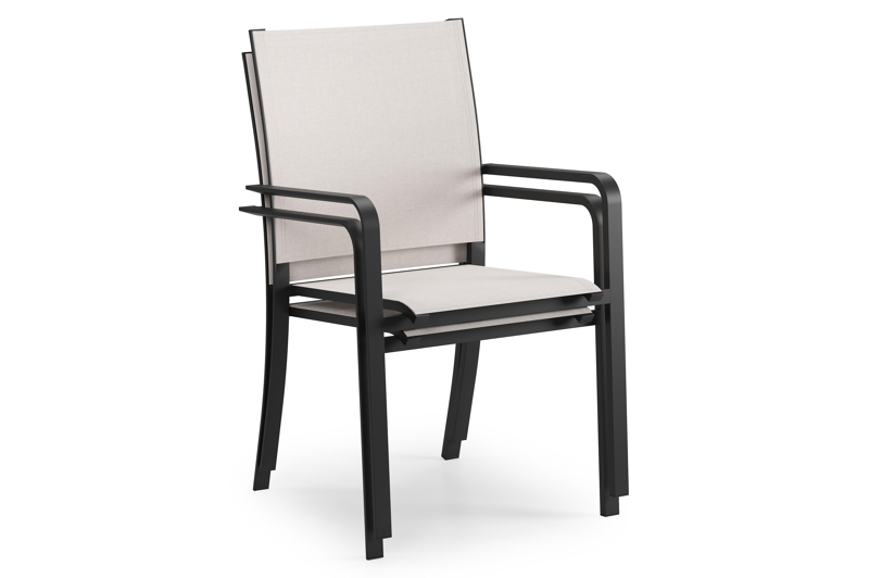 Feltro tuinset in zwart aluminium en sintered stone Crema minerale met 2 Calobra tuinstoelen