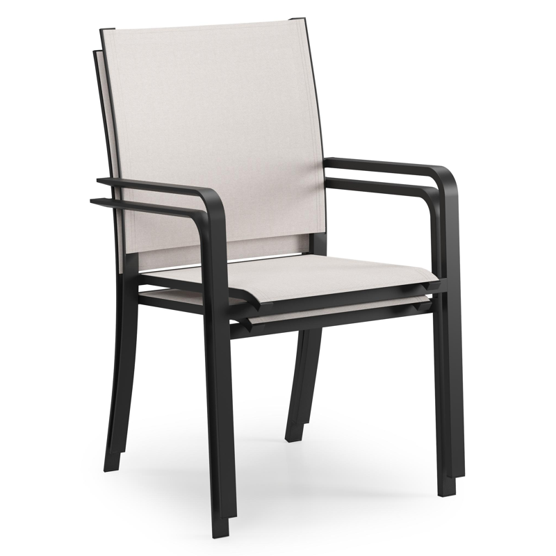 Chaise de jardin Calobra en aluminium noir et textilène simple beige