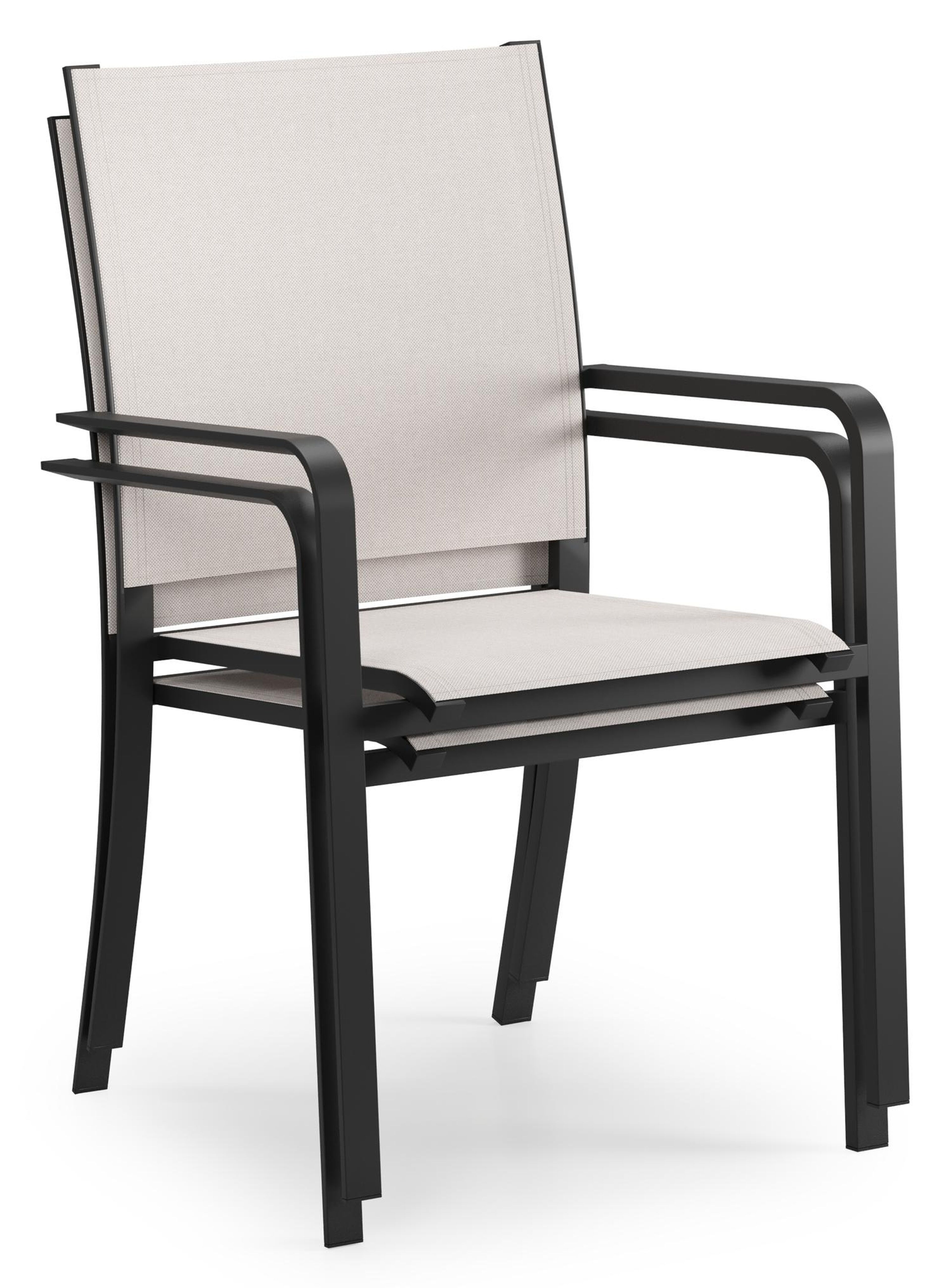 Feltro tuinset in zwart aluminium en sintered stone Crema minerale met 2 Calobra tuinstoelen