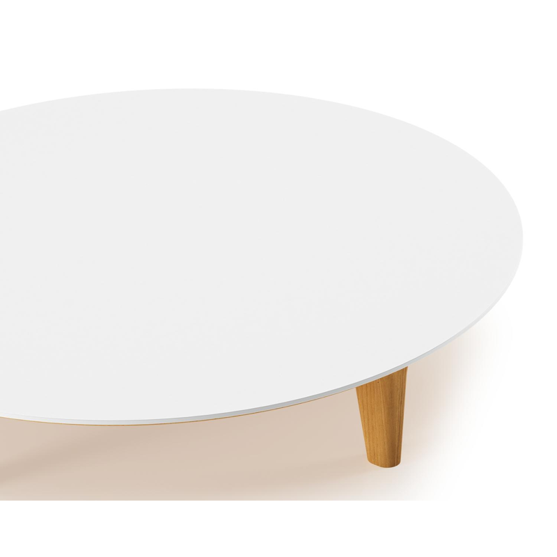 Table de basse Bomero en teck et céramqiue Arctic White - Diam. 85 x Haut. 55 cm