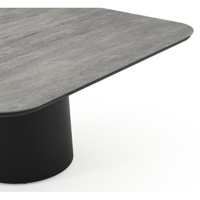 Amico tuintafel afgerond vierkant in zwart aluminium en volkeramiek Aspen Grey - L 148 x B 148 x H 73.5 cm