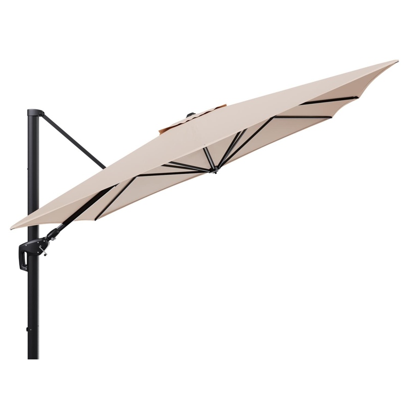 Parasol pendant Minore avec fonction tilt en aluminium noir et toile de parasol en All Weather Sunbrella® Luxe Natte Linen Chalk  - Lg.1: 350 x Lg.2: 350 cm (sans pied de parasol