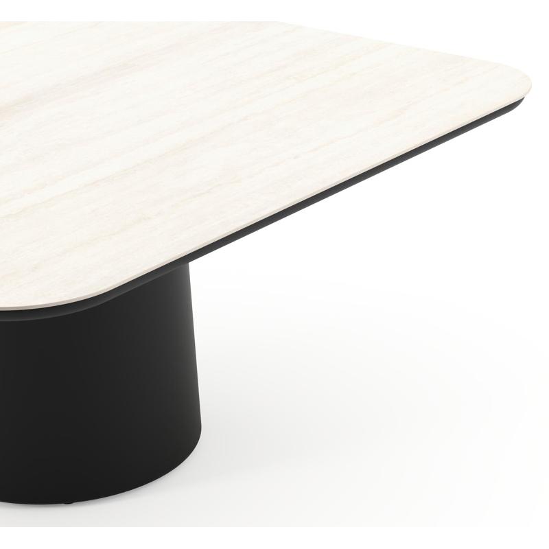 Amico tuintafel afgerond vierkant in zwart aluminium en volkeramiek Travertino Bianco - L 148 x B 148 x H 73.5 cm