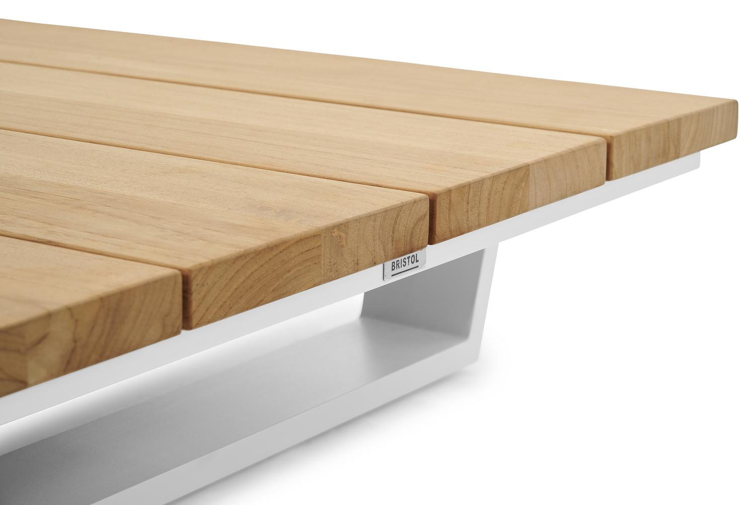 Pagino loungetafel / poef in wit aluminium en naturel teak - L 79,5 x B 79,5 x H 21 cm