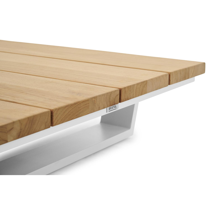 Pagino loungetafel / poef in wit aluminium en naturel teak - L 79,5 x B 79,5 x H 21 cm