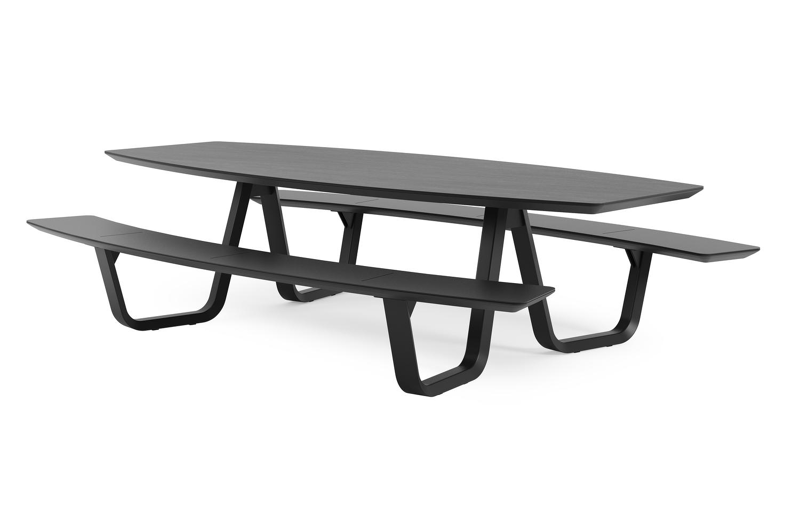 Forno picknicktafel bootvorm in zwart aluminium en volkeramiek basalt black tafelblad - L 280 x B 192 x 72 cm