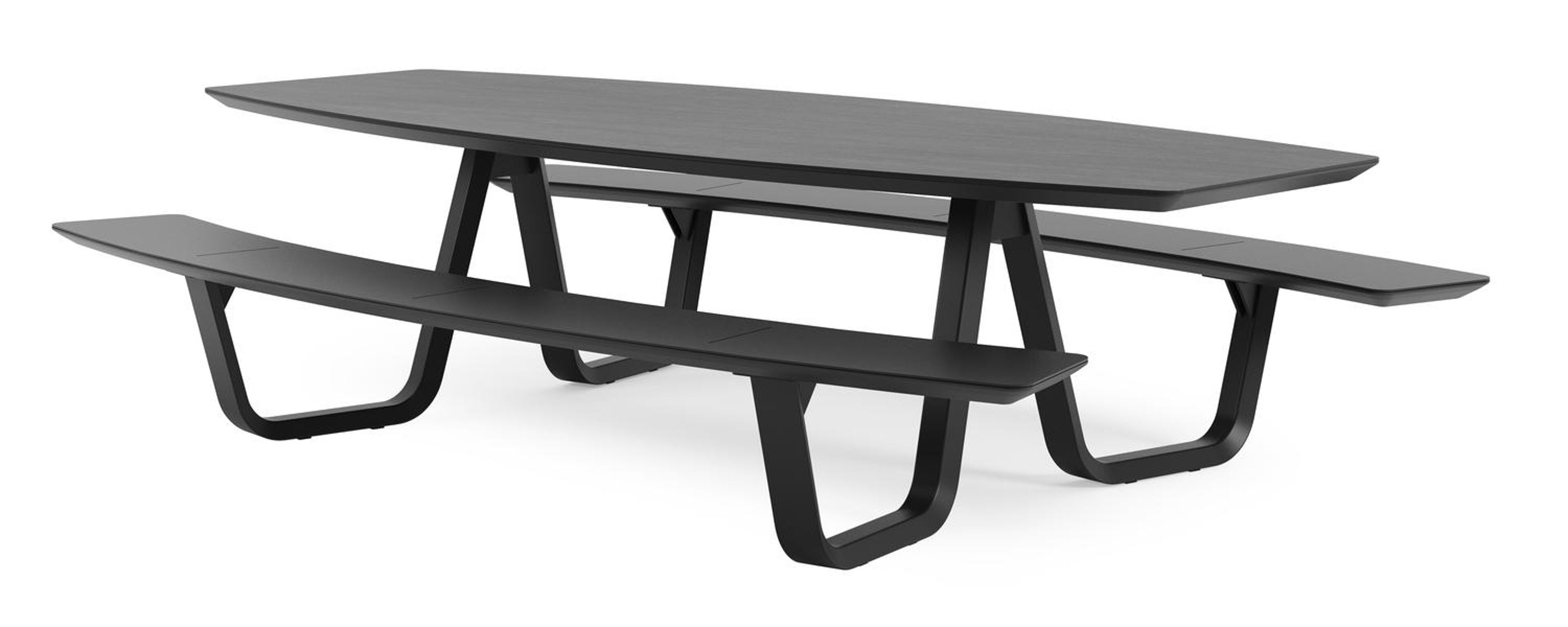 Table de pique-nique Forno forme de bateau en aluminium noir et céramique pleine - Lg.ong. 280 x Larg. 192 x 72 cm