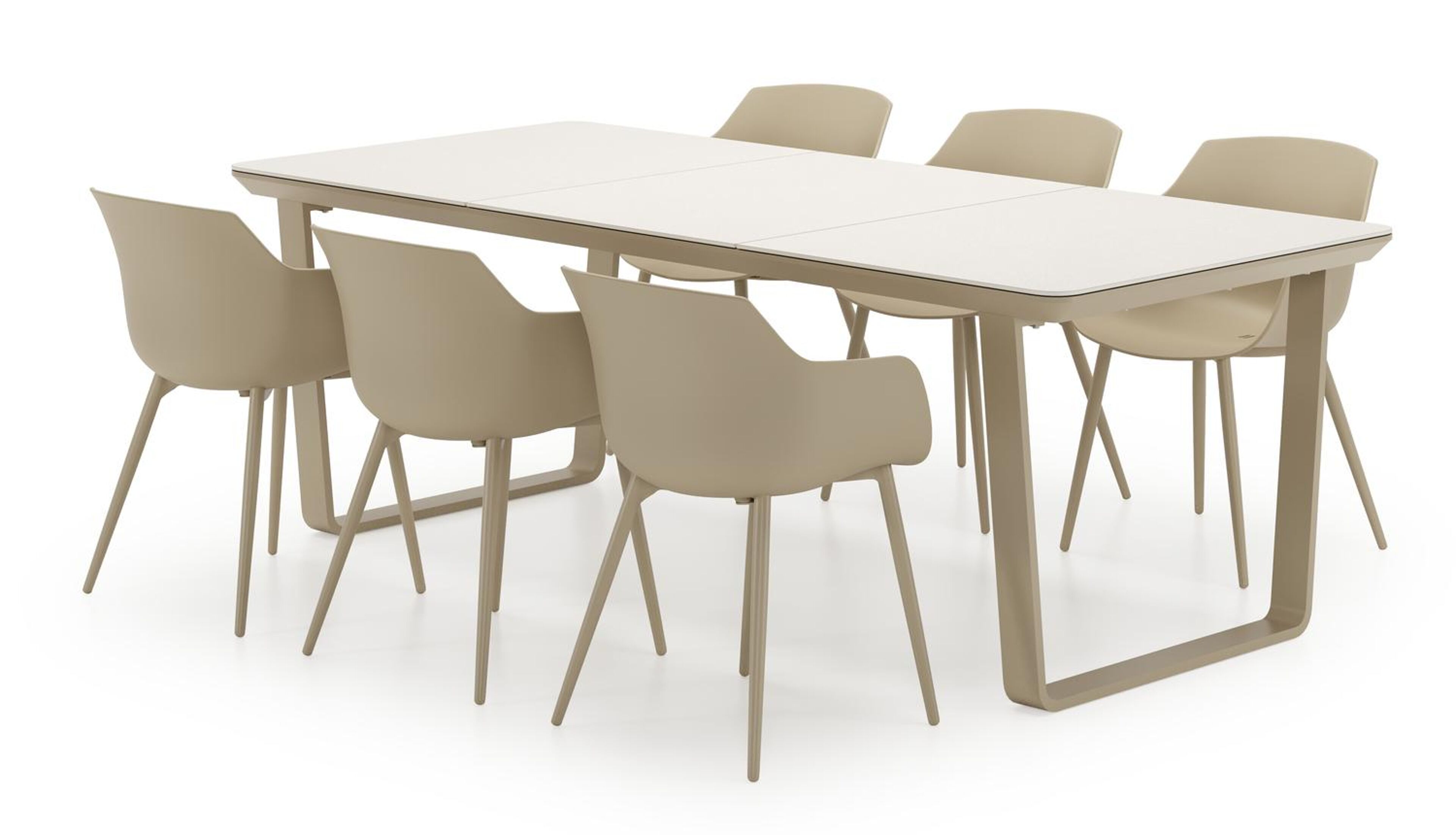 Ensemble de jardin Alora en aluminium beige et sintered stone beige avec 6 chaises de jardin Paco