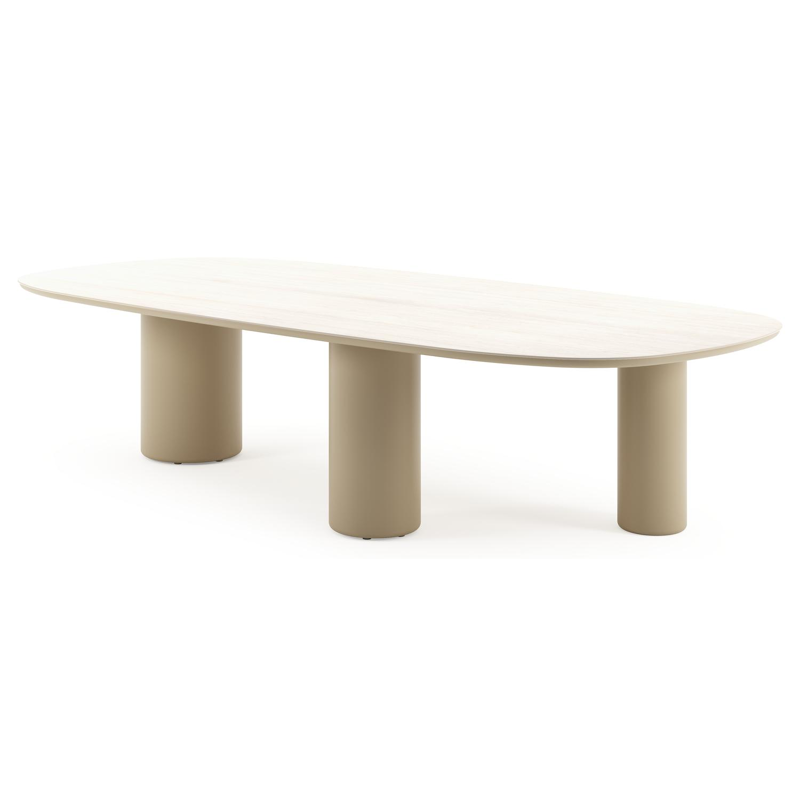Amico tuintafel bombo xl in beige aluminium en volkeramiek Travertino Bianco - L 320 x B 148 x H 73.5 cm