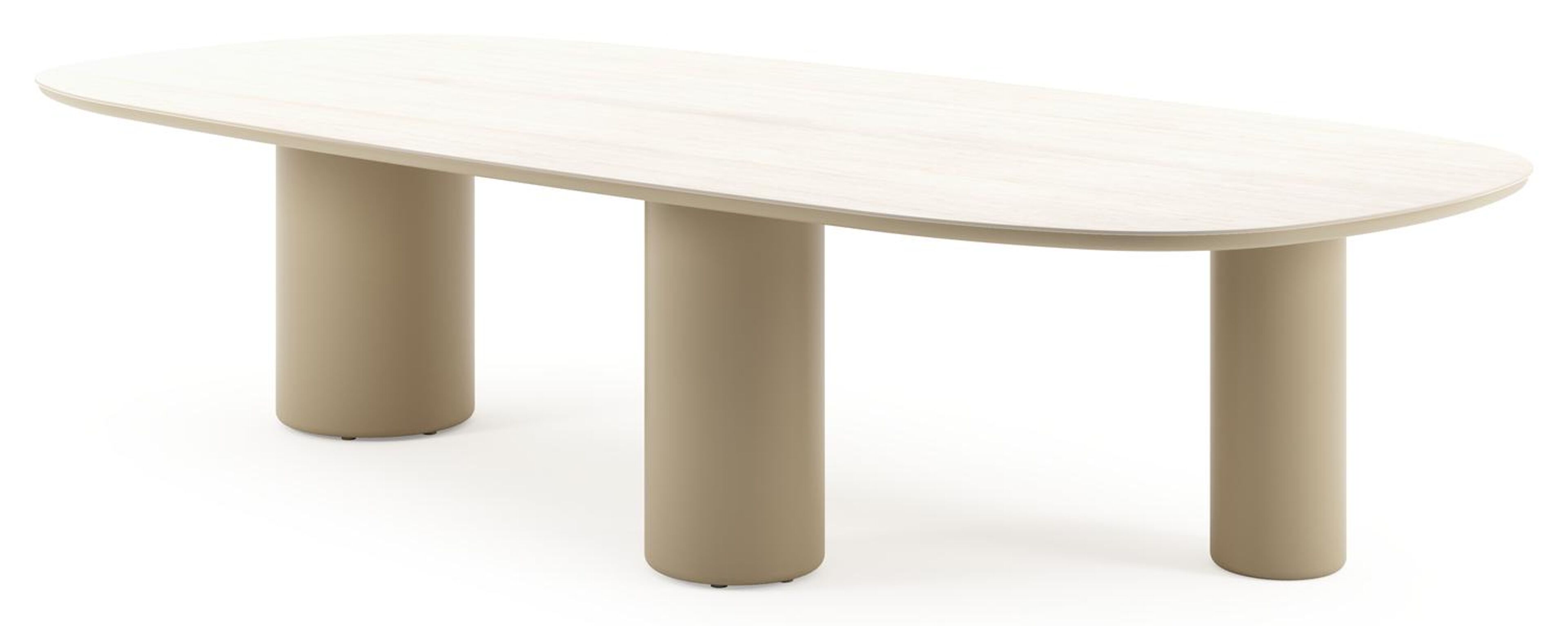 Amico tuintafel bombo xl in beige aluminium en volkeramiek Travertino Bianco - L 320 x B 148 x H 74 cm