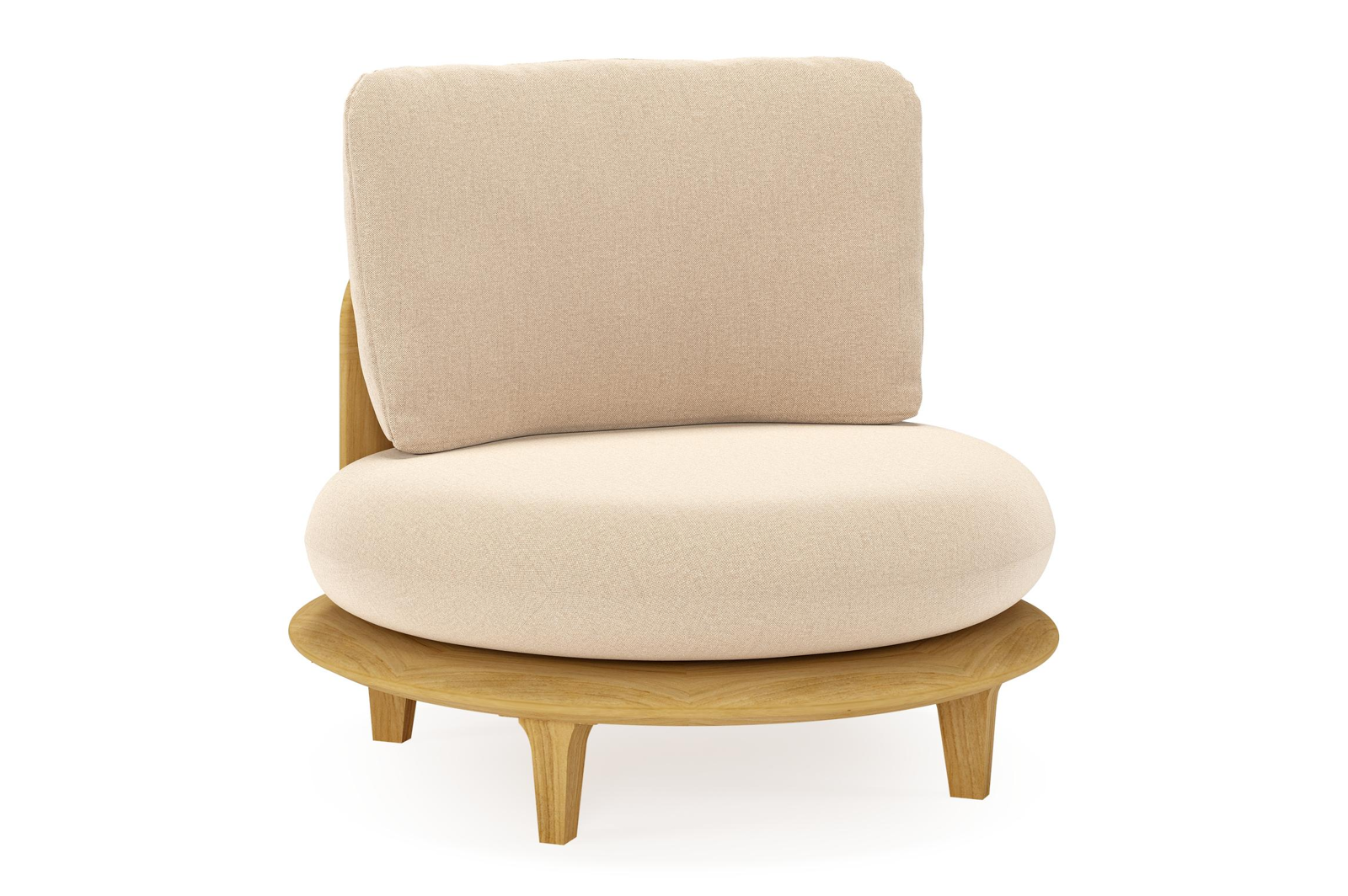 Bomero loungestoel in teak met natte heather beige all weather sunbrella® luxe kussen