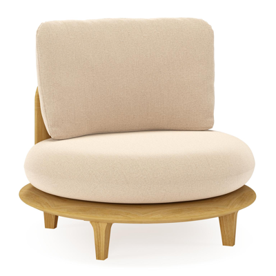 Bomero loungestoel in teak met natte heather beige all weather sunbrella® luxe kussen