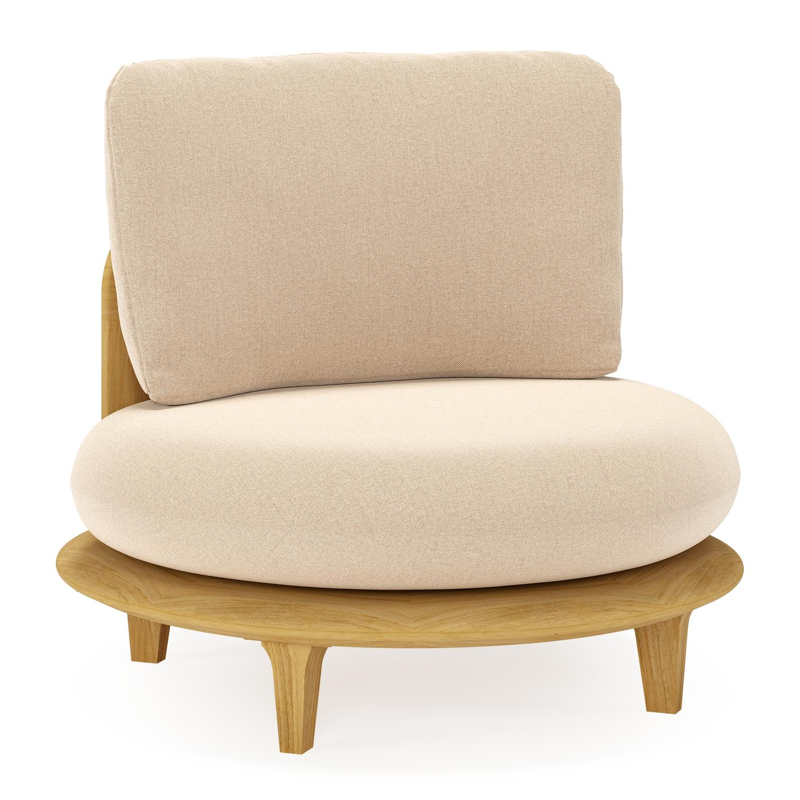 Bomero loungestoel in teak met natte heather beige all weather sunbrella® luxe kussen