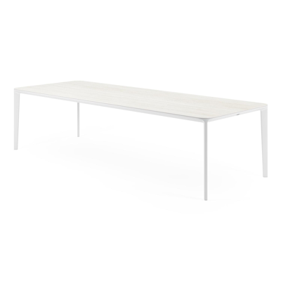 Urbino tuintafel rechthoekig afgerond in wit aluminium en volkeramiek calista - L 290 x B 110 x H 74 cm