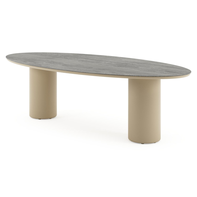 Amico tuintafel ovaal in beige aluminium en volkeramiek Aspen Grey - L 260 x B 125 x H 73.5 cm