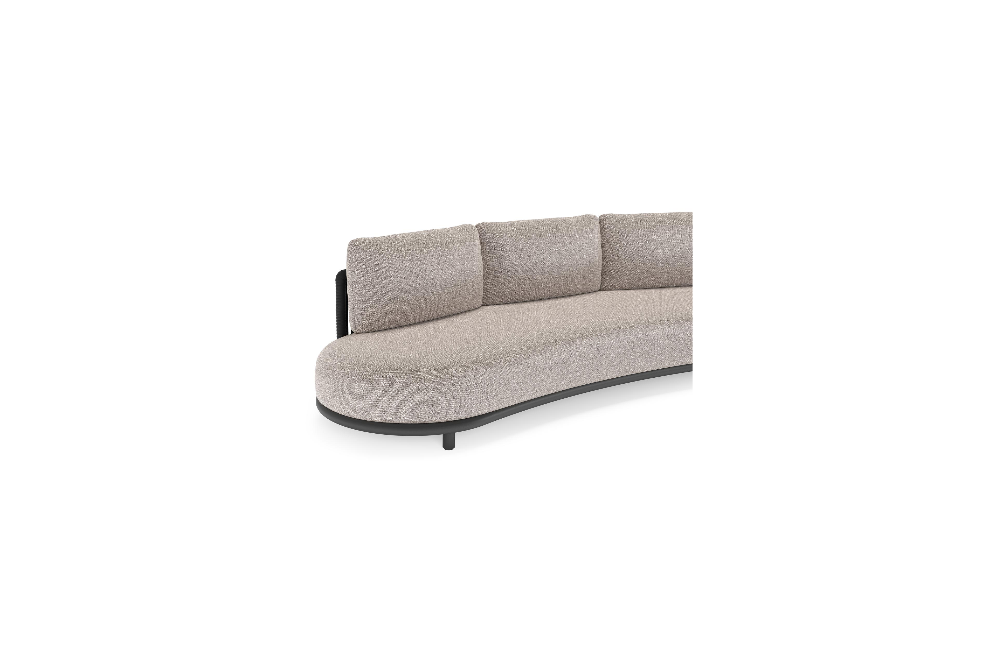 Lomano loungeset in zwart aluminium en zwart verticaal geweven luxe vlakke rope met wander granite all weather sunbrella® luxe kussen