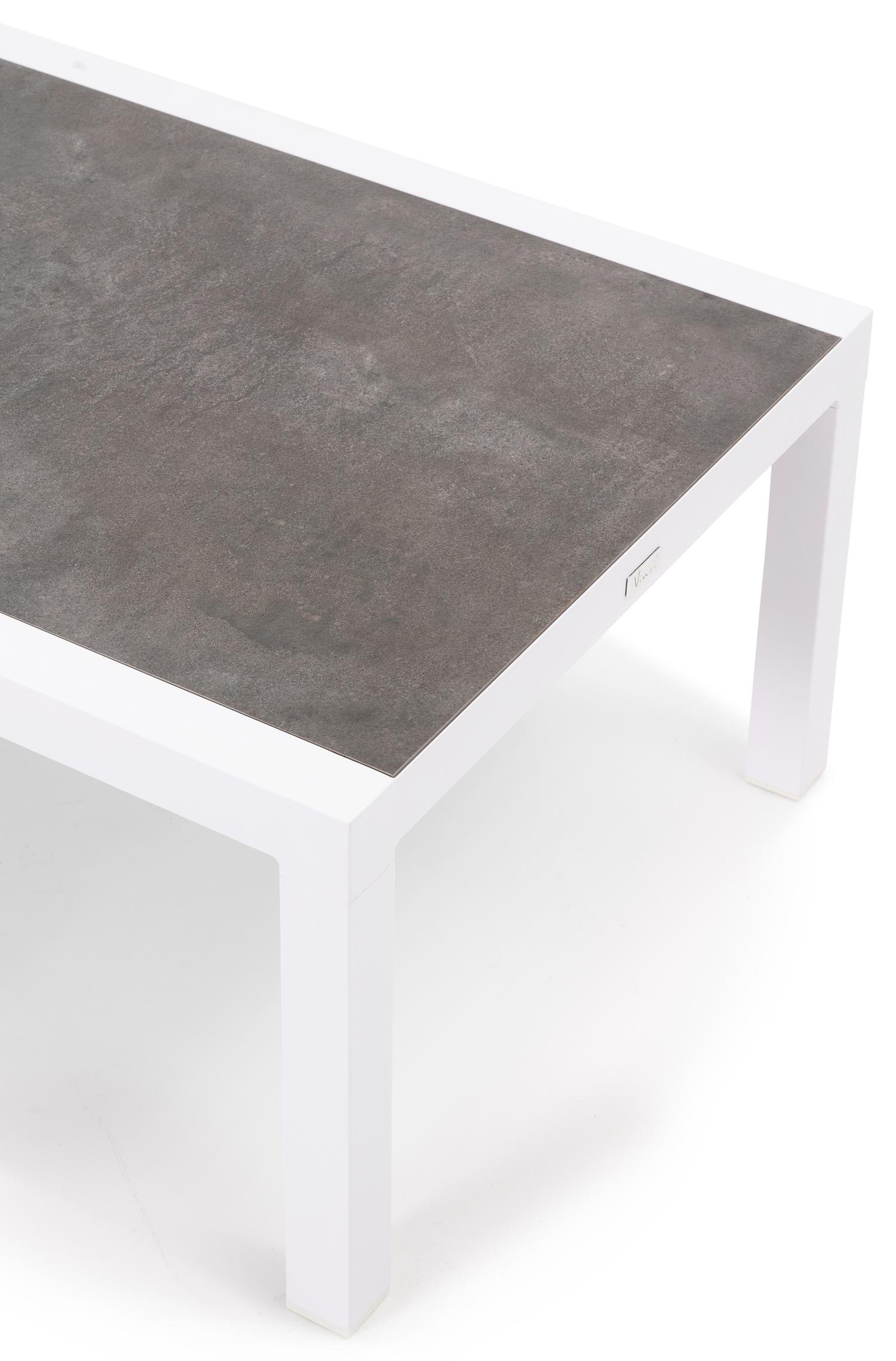 Alcudia loungetafel in wit aluminium en grijs volkeramiek - L 120 x B 70 x H 43 cm