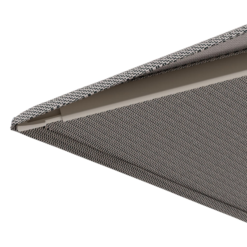 Minore zweefparasol met tiltfunctie in beige aluminium en Lopi Pepper All Weather Sunbrella® Luxe parasoldoek - L1 280 x L2 370 cm met parasolvoet Minore 260 kg met wielen
