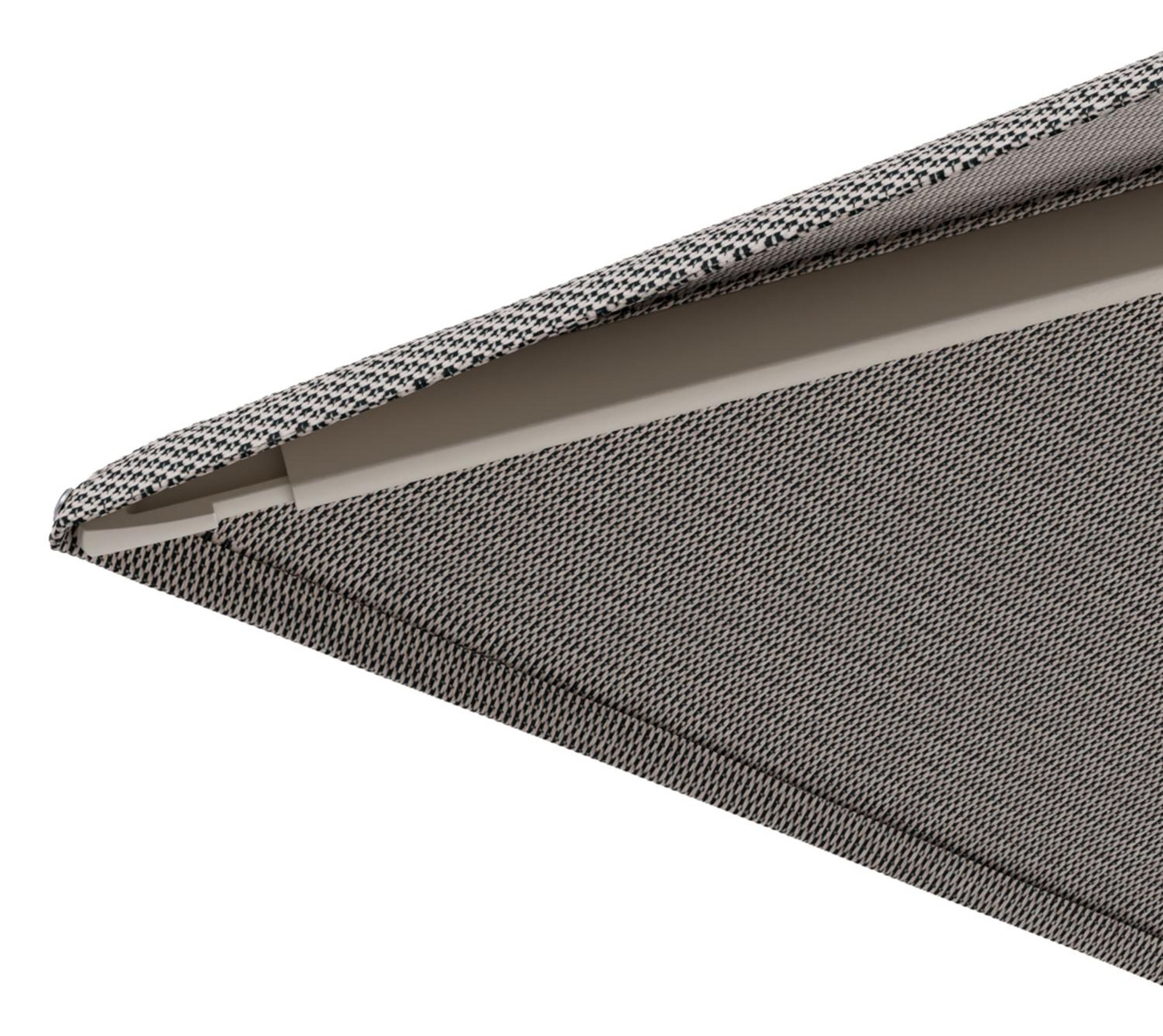 Minore zweefparasol met tiltfunctie in beige aluminium en Lopi Pepper All Weather Sunbrella® Luxe parasoldoek - L1 280 x L2 370 cm met parasolvoet Minore 260 kg met wielen