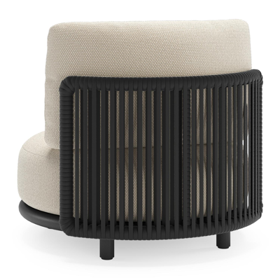 Lomano loungestoel in zwart aluminium en beige verticaal geweven luxe vlakke rope met althea off white all weather cosytica kussen