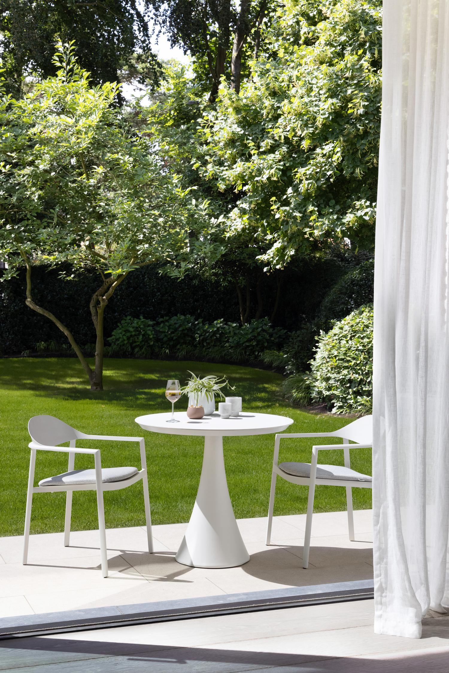 Fano tuintafel in wit aluminium en volkeramiek arctic white - Dia. 85 x H 75 cm