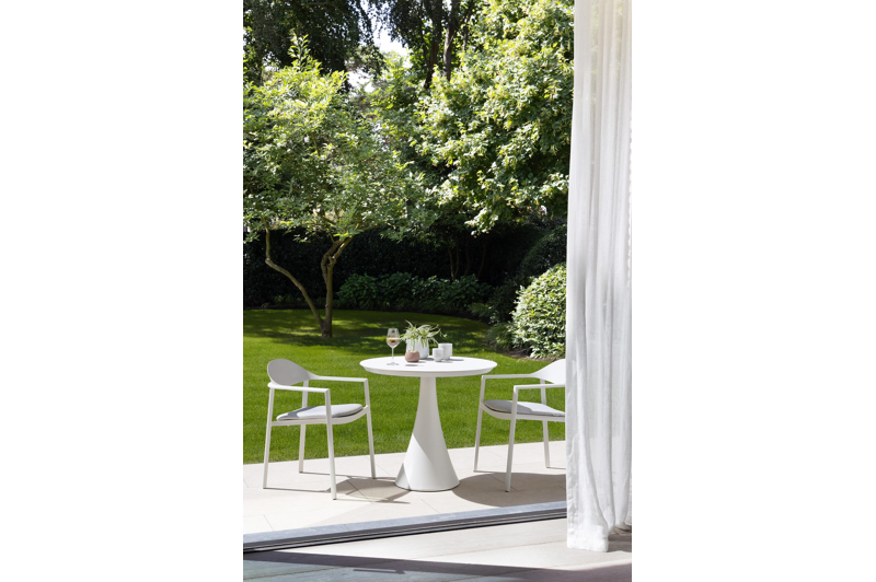 Fano tuintafel in wit aluminium en volkeramiek arctic white - Dia. 85 x H 75 cm