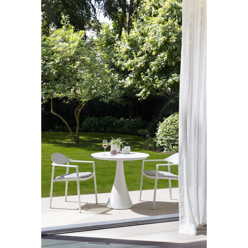 Fano tuintafel in wit aluminium en volkeramiek arctic white - Dia. 85 x H 75 cm