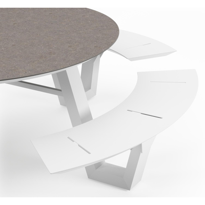 Rondino picknicktafel rond in wit aluminium en volkeramiek Wulong - Dia. 236 x H 71.5 cm