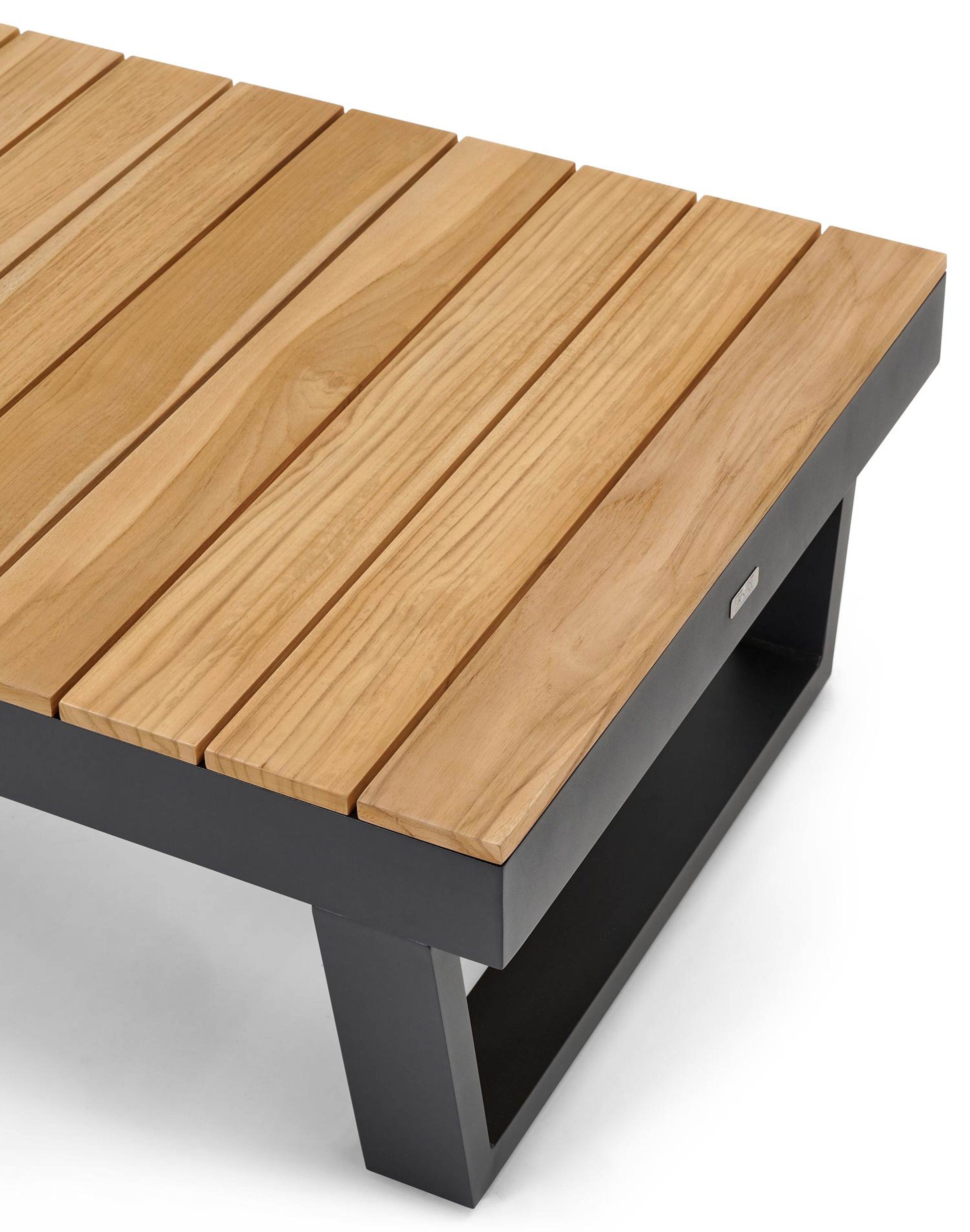 Modica loungetafel in zwart aluminium en teak - L 130 x B 72 x H 38 cm