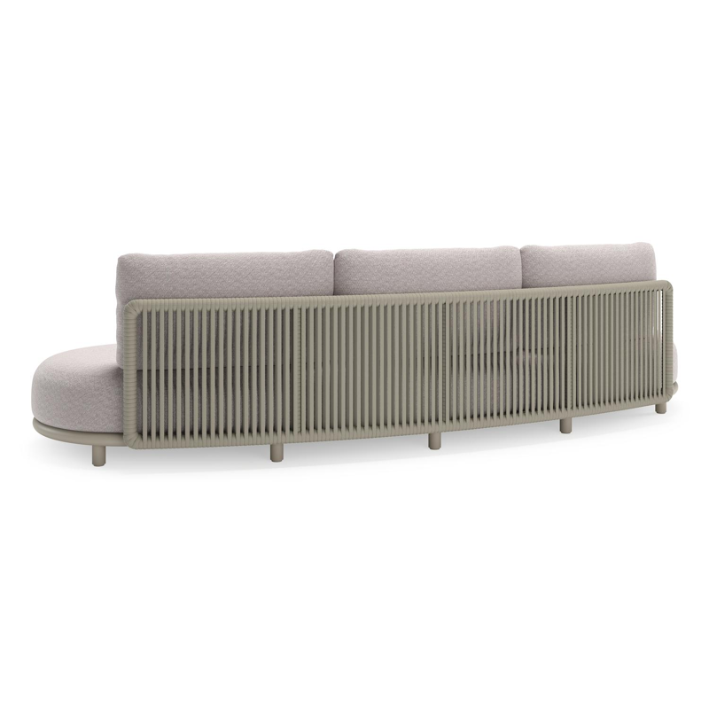 Lomano loungeset in beige aluminium en beige verticaal geweven luxe vlakke rope met Wander Gobi all weather sunbrellaÂ® luxe