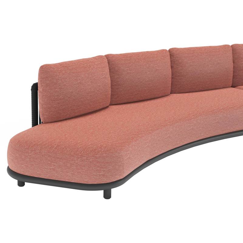Lomano loungebank in zwart aluminium en beige verticaal geweven luxe vlakke rope met slow alezan all weather sunbrella® luxe kussen