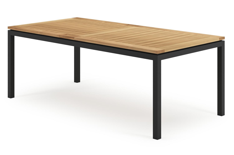 Amalfi tuinset met verlengbare tafel in zwart aluminium en teak tafelblad met 8 stapelbare Amalfi tuinstoelen