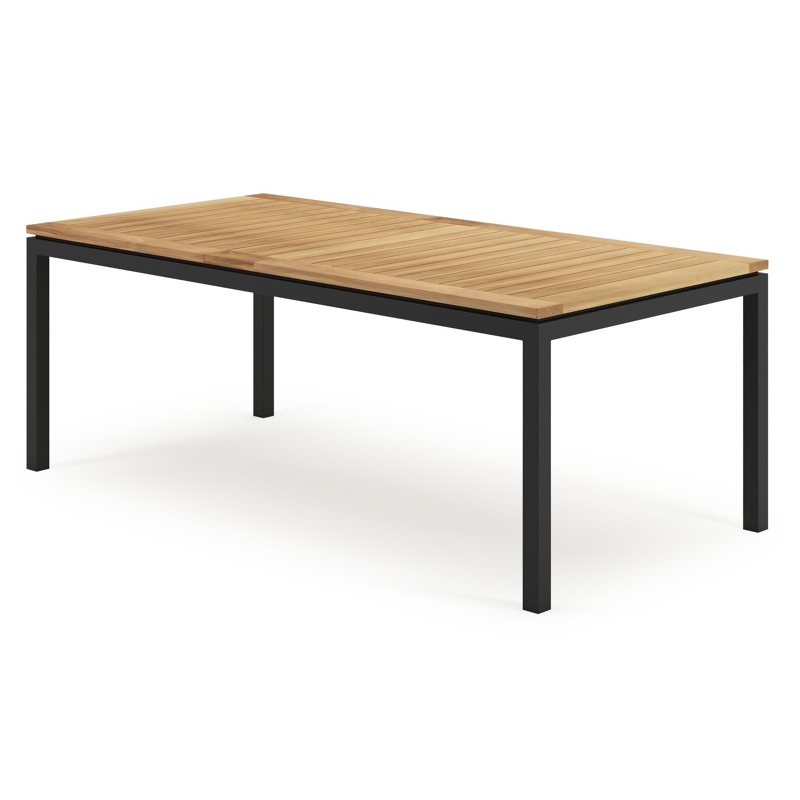 Amalfi tuinset met verlengbare tafel in zwart aluminium en teak tafelblad met 8 stapelbare Zamora tuinstoelen