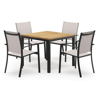 Feltro vierkante tuinset in zwart aluminium en teak natural finish met 4 Calobra tuinstoelen