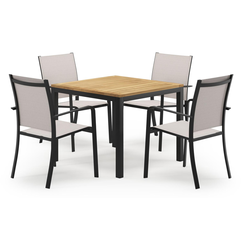 Feltro ensemble de jardin carré en aluminium noir en teck natural finish avec 4 chaises de jardin Calobra