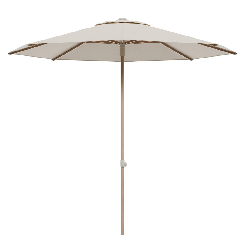 Umbria staanparasol in aluminium houtlook met beige all weather sunbrella® premium parasoldoek - Dia. 250 cm (zonder voet)