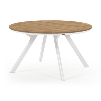 Viaro tuinset in wit aluminium en naturel teak tafelblad met 6 Puglia tuinstoelen